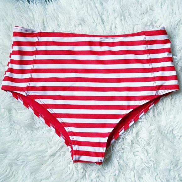 red and white striped high waisted bikini